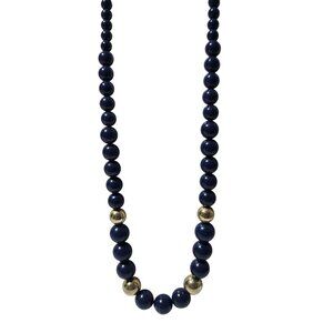 Vintage Elegant Blue Gold Beaded Necklace Retro 50s 60s Fashion Jewelry Women